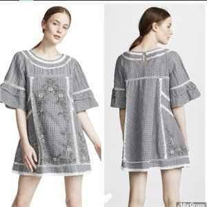 Free People Sunny Day Gingham Embroidered  Dress